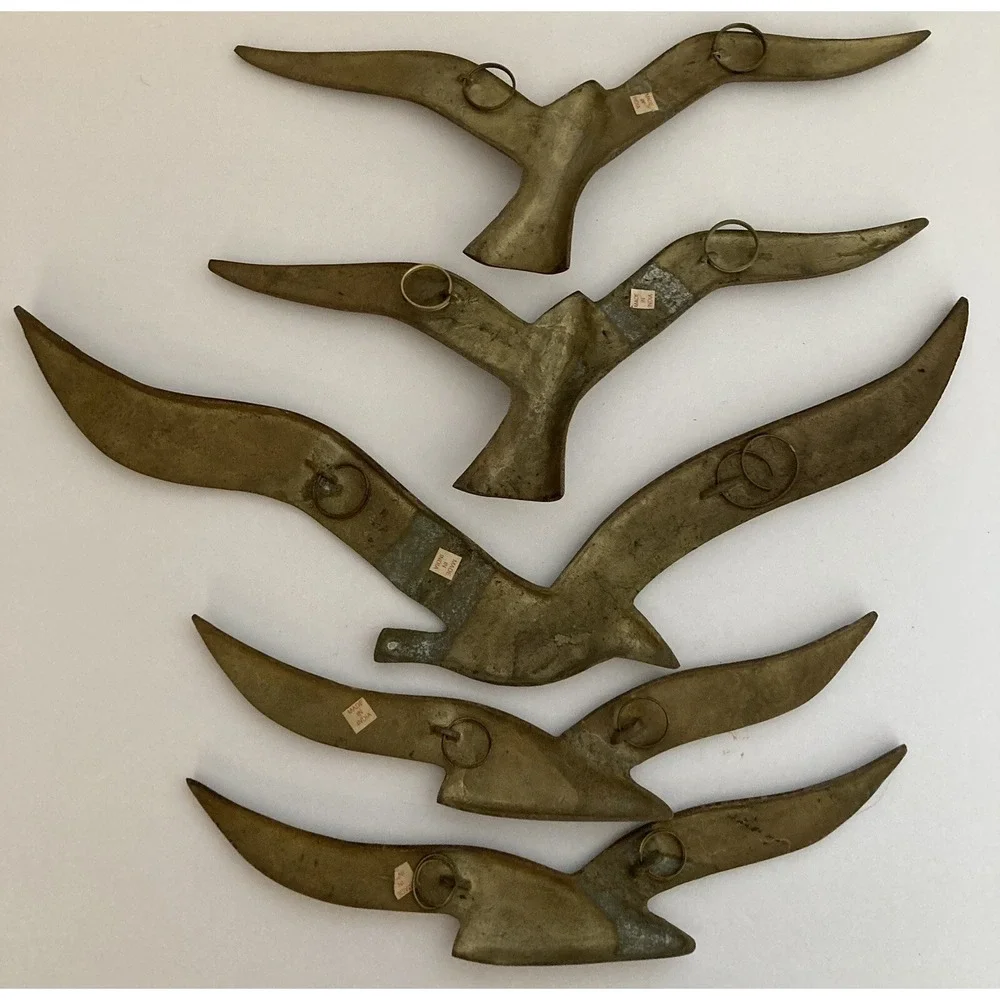 Vintage Solid Brass Bird Flying Seagulls Wall Hanging Set of 5 Made in India